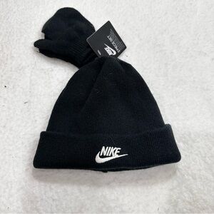 Toddler Black Nike Hat and Mitten Set